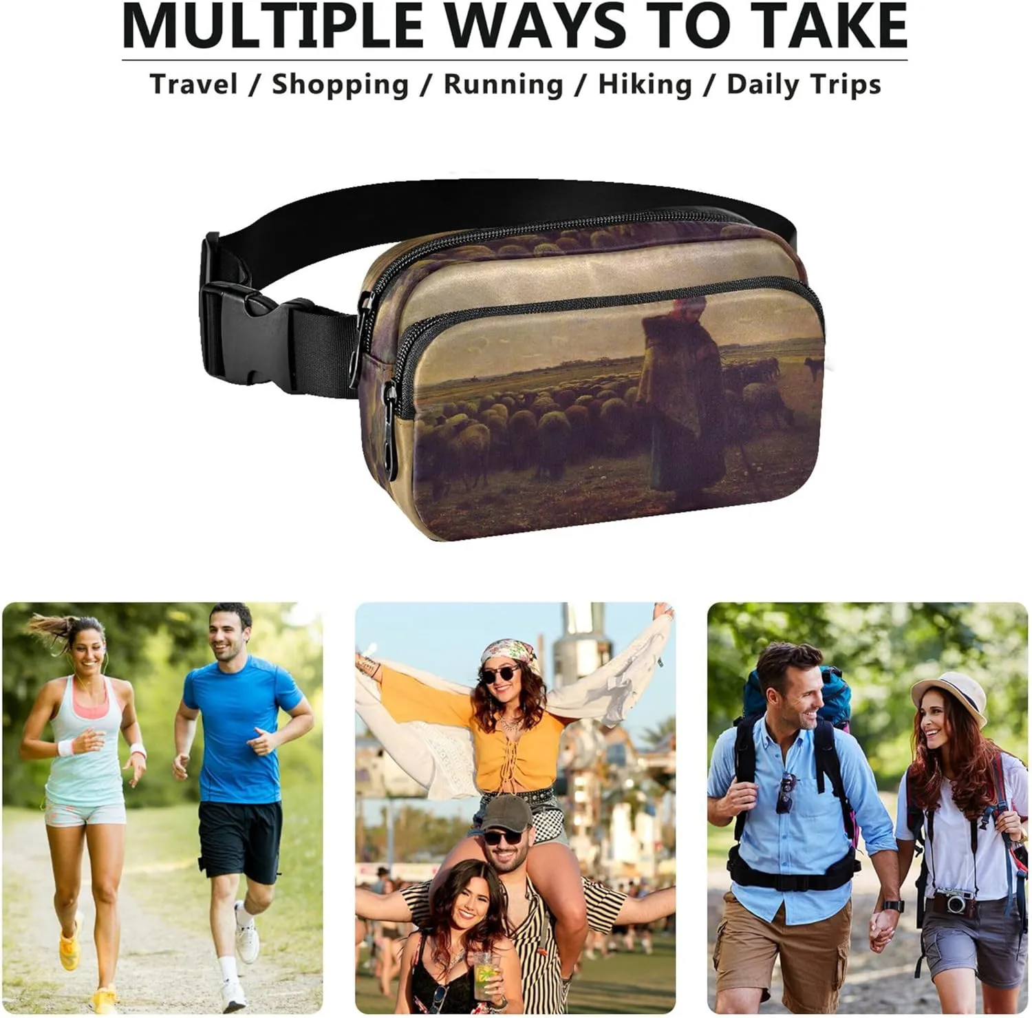 Fran?ois Millet Shepherdess Print Waterproof Fanny Packs Women Hip Bag Belt Pouch Designer Waist Purse for Women