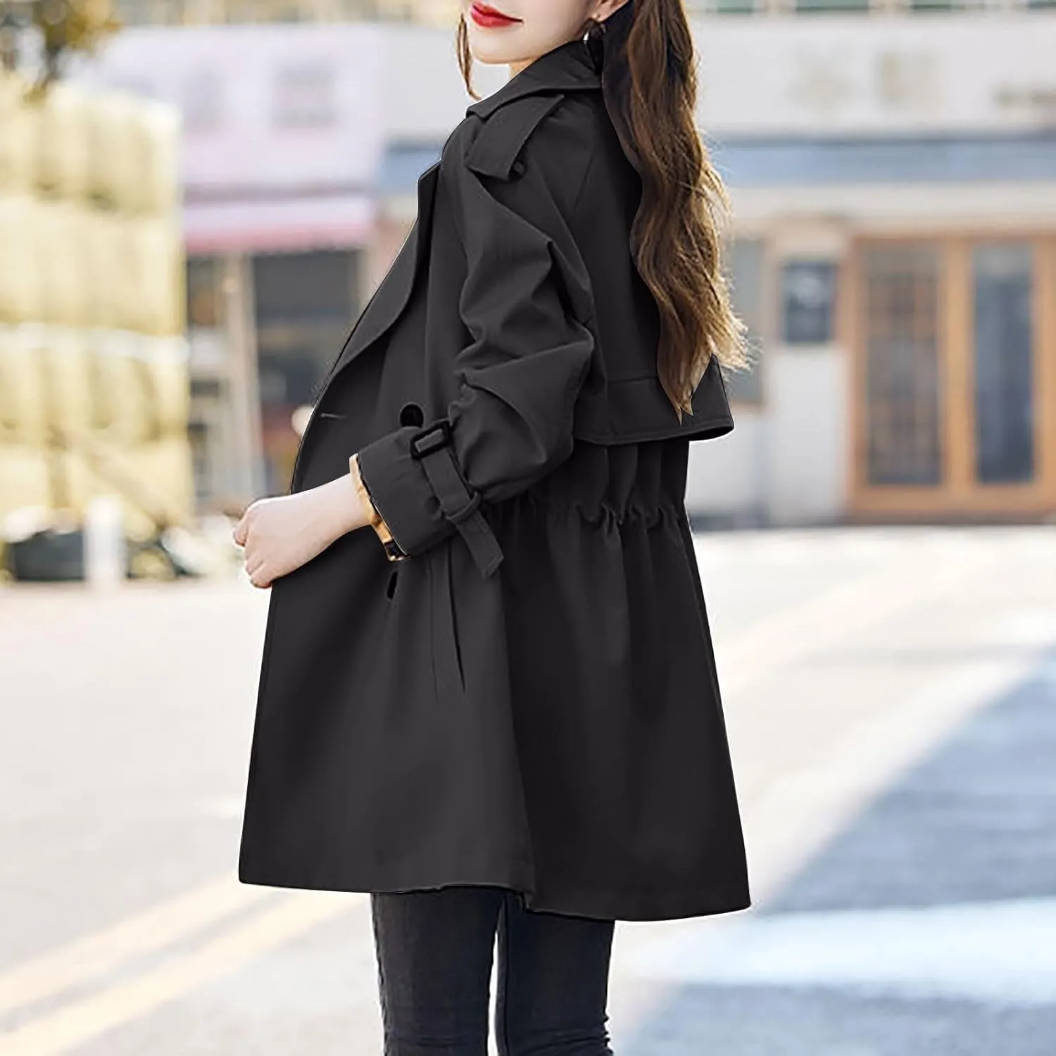 FZYLQY Women's Waterproof Trench Coat Trendy Mid Length Overcoat Classic Double Breasted Jackets 2024 Windbreaker Outerwear