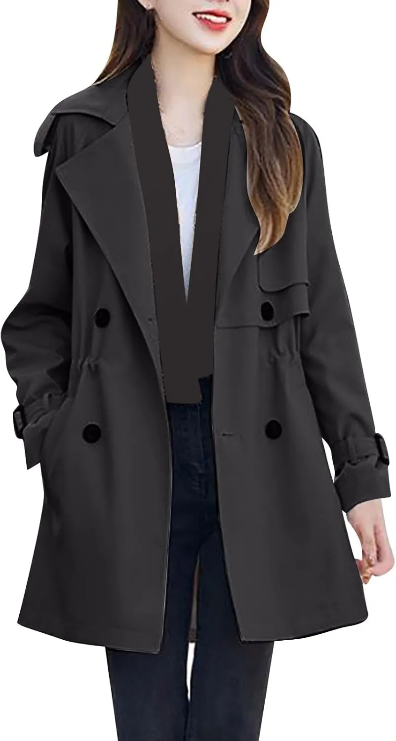 FZYLQY Women's Waterproof Trench Coat Trendy Mid Length Overcoat Classic Double Breasted Jackets 2024 Windbreaker Outerwear