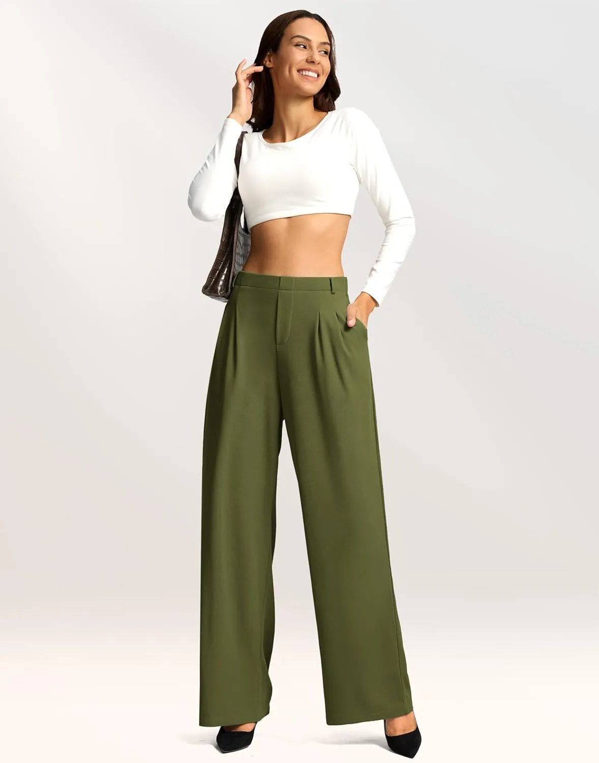 G Gradual Women's Wide Leg Pants High Waisted Waffle Knit Business Casual Slacks 2025 Office Dress Trousers Pants for Women