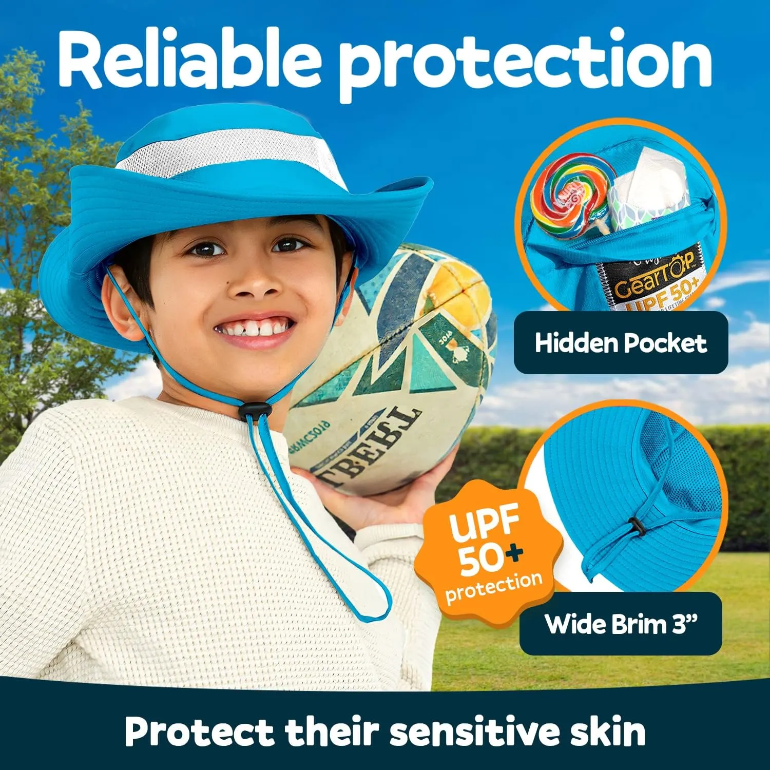 GearTOP Safari Hats for Kids UPF 50  Kids Sun Hats Boys & Girls Bucket Hat