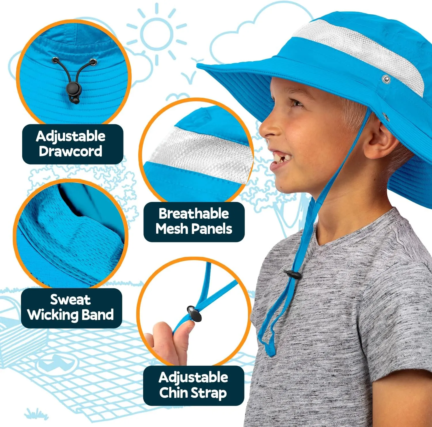 GearTOP Safari Hats for Kids UPF 50  Kids Sun Hats Boys & Girls Bucket Hat