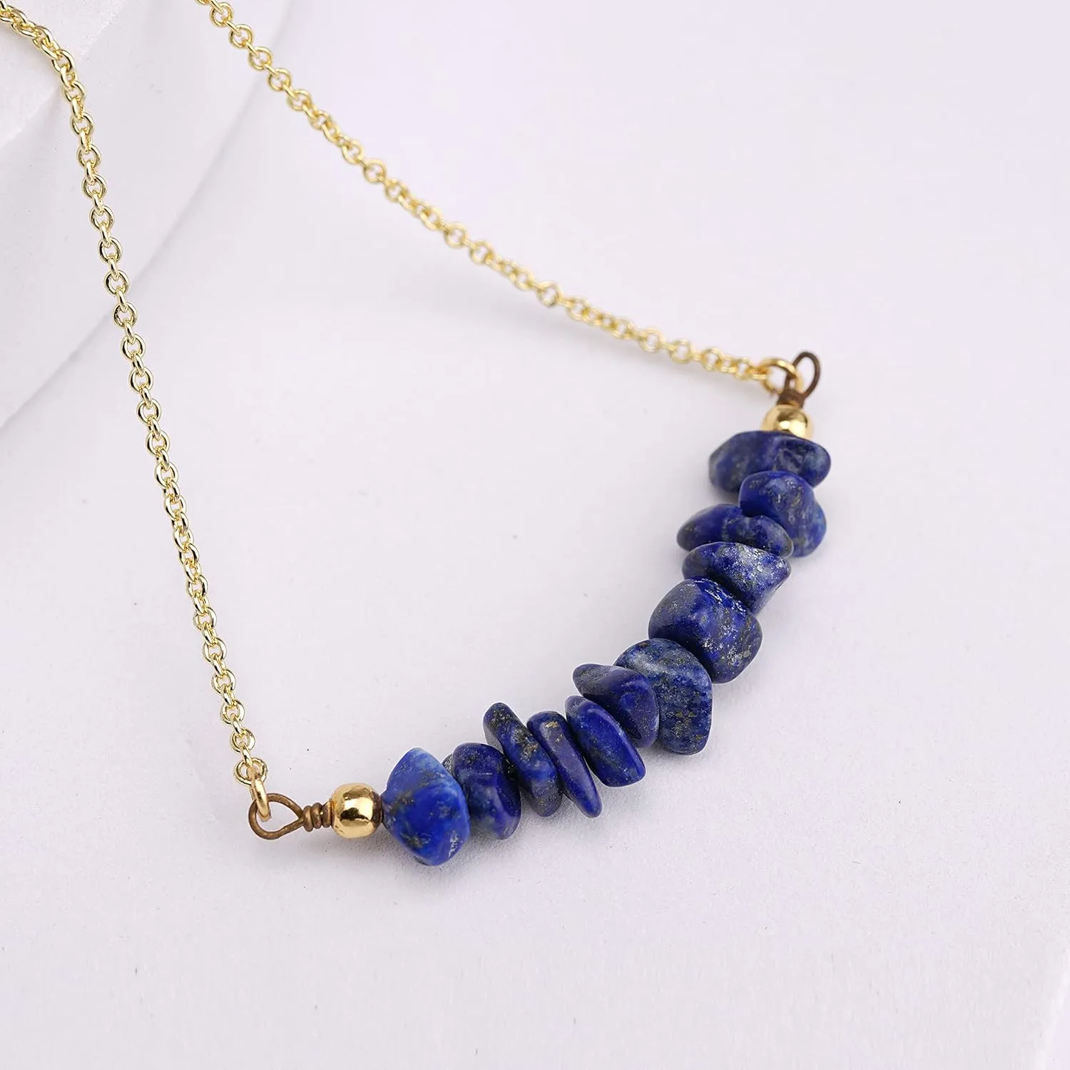 Gemstone Bar Necklaces for Women Gold Silver Plated Crystal Stone Beaded Necklace Pendant Dainty Choker Necklaces for Jewelry Gift