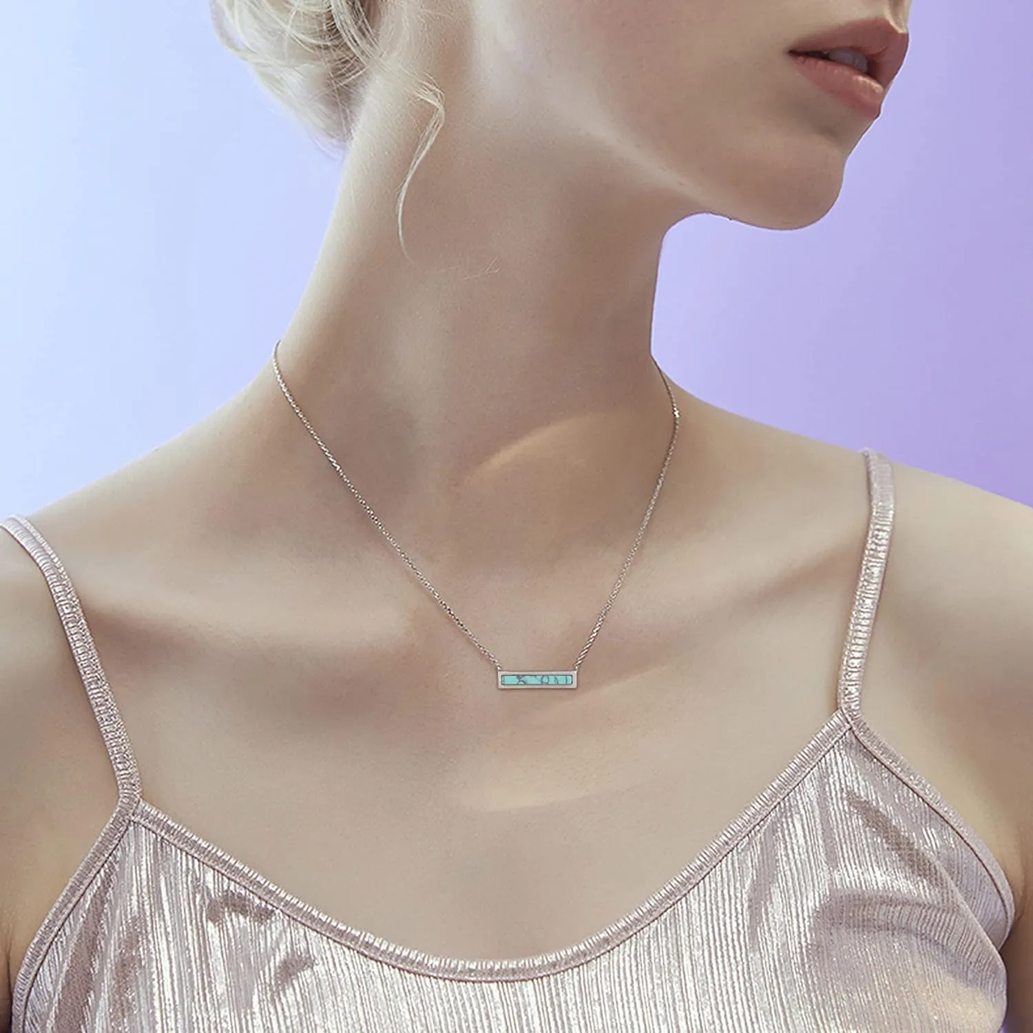 Gemstone Bar Necklaces for Women Gold Silver Plated Simulated Turquoise Necklace Pendant Triangle Square Necklaces Dainty Choker Necklace Jewelry Gift