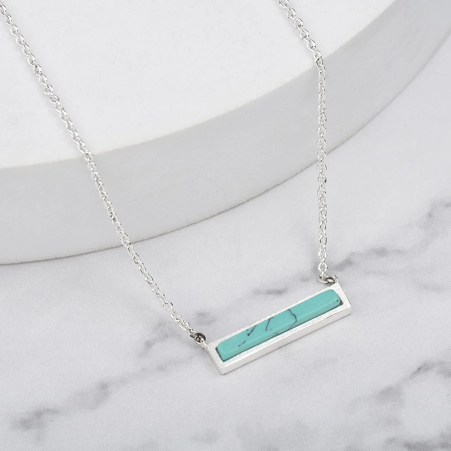 Gemstone Bar Necklaces for Women Gold Silver Plated Simulated Turquoise Necklace Pendant Triangle Square Necklaces Dainty Choker Necklace Jewelry Gift