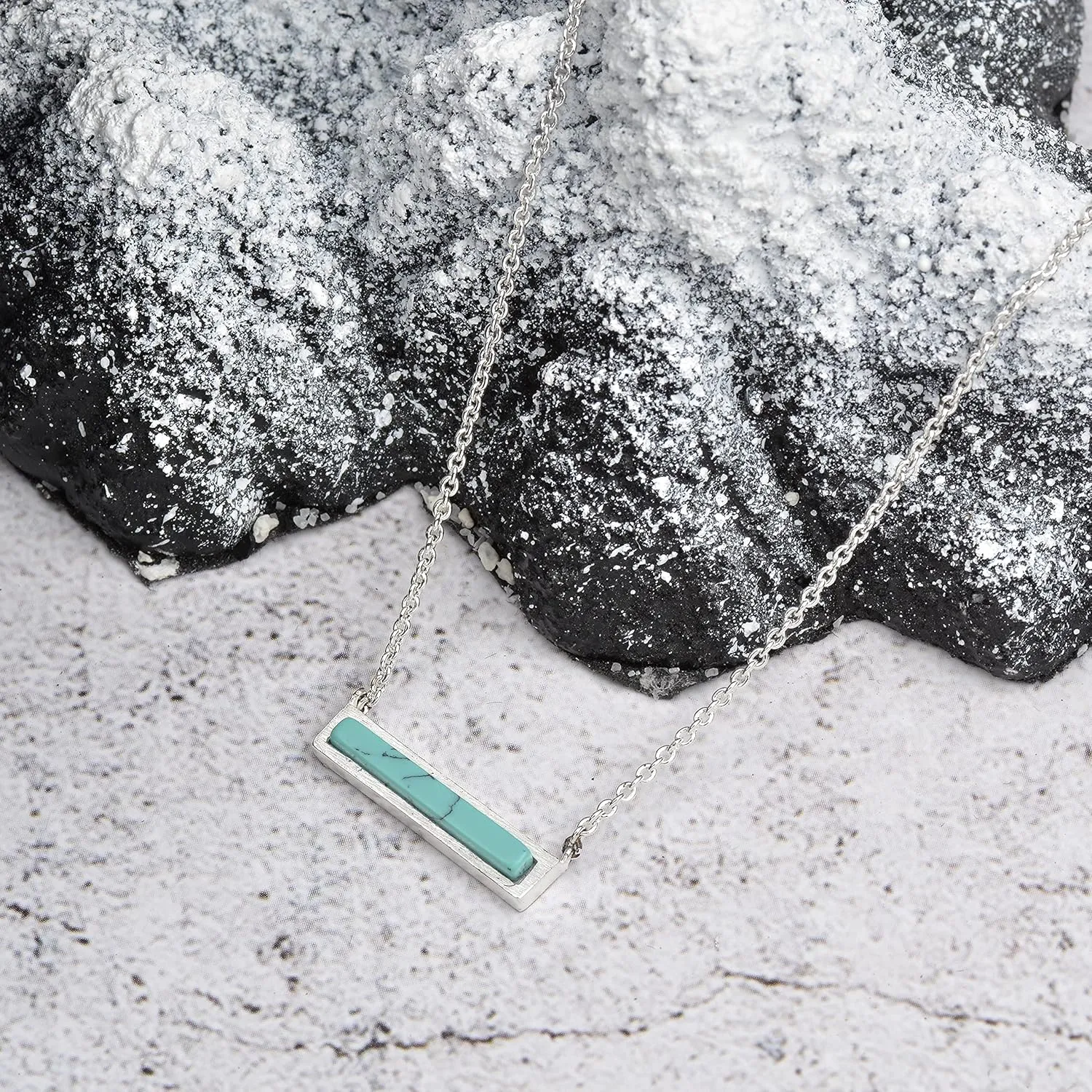 Gemstone Bar Necklaces for Women Gold Silver Plated Simulated Turquoise Necklace Pendant Triangle Square Necklaces Dainty Choker Necklace Jewelry Gift