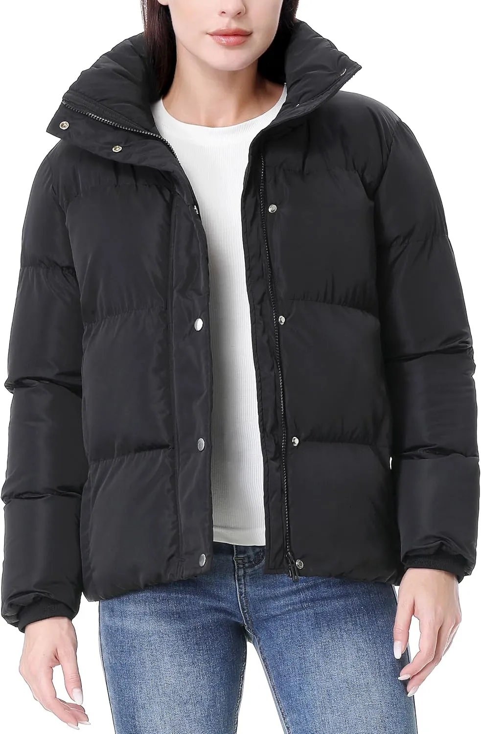 GIMECEN Women's Winter Coat Full-Zip Down Jacket Waterproof Puffer Coat Warm Parkas Long Sleeve Outerwear