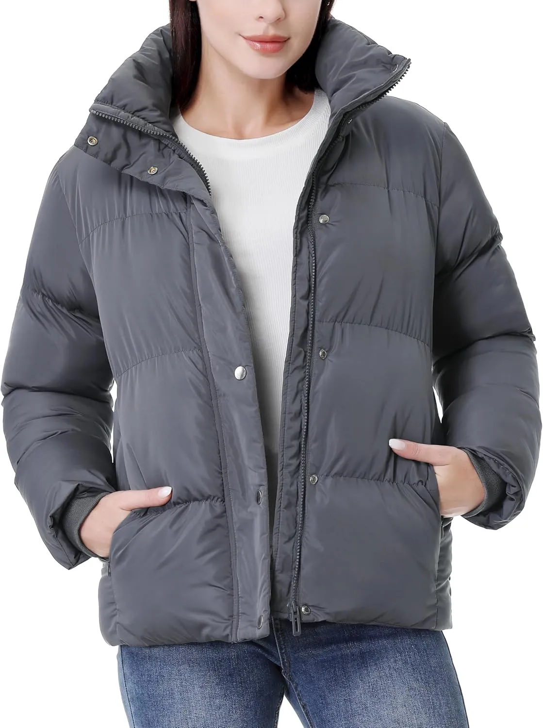 GIMECEN Women's Winter Coat Full-Zip Down Jacket Waterproof Puffer Coat Warm Parkas Long Sleeve Outerwear