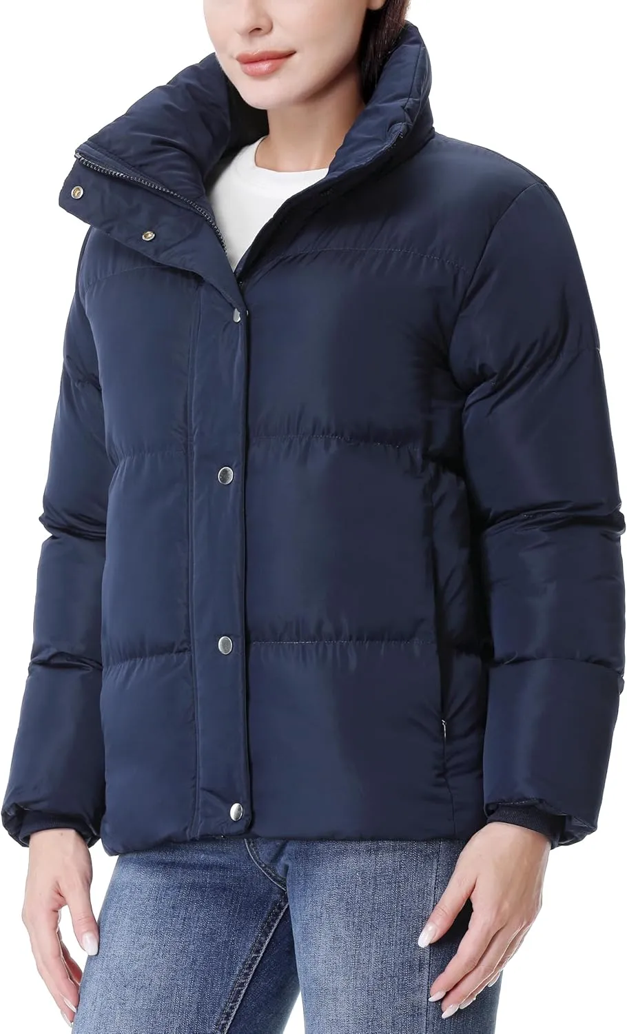 GIMECEN Women's Winter Coat Full-Zip Down Jacket Waterproof Puffer Coat Warm Parkas Long Sleeve Outerwear