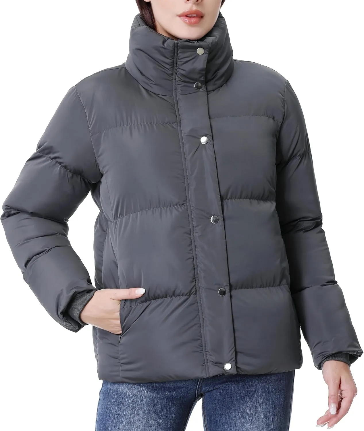 GIMECEN Women's Winter Coat Full-Zip Down Jacket Waterproof Puffer Coat Warm Parkas Long Sleeve Outerwear