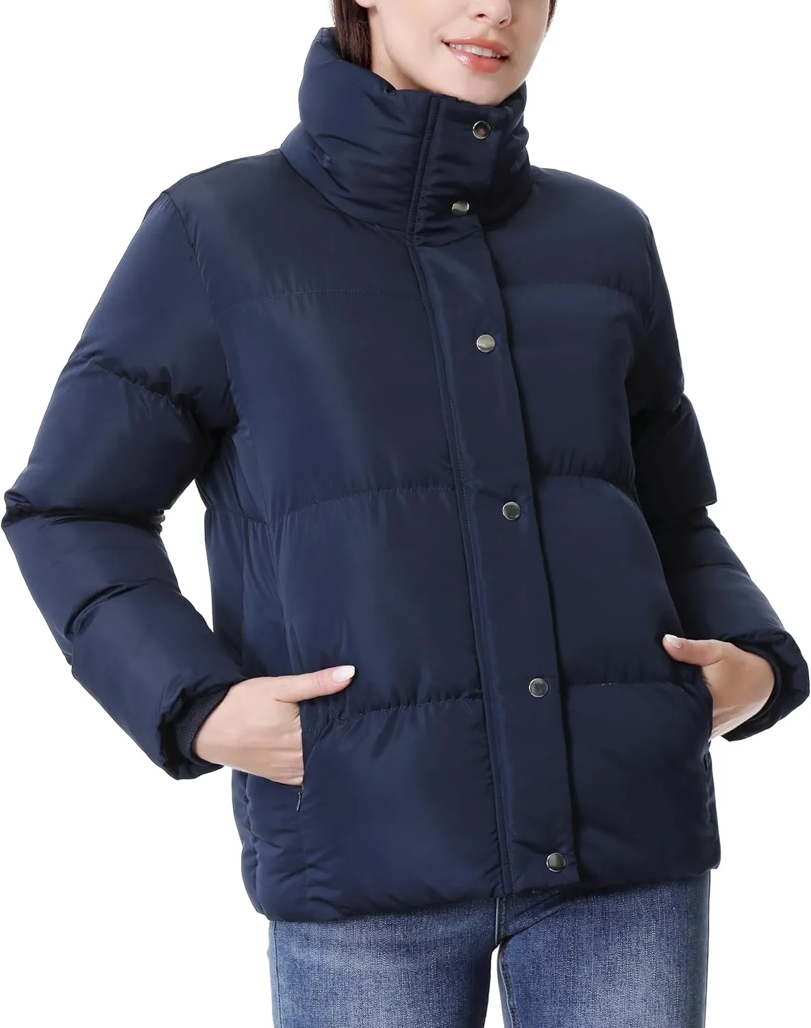GIMECEN Women's Winter Coat Full-Zip Down Jacket Waterproof Puffer Coat Warm Parkas Long Sleeve Outerwear