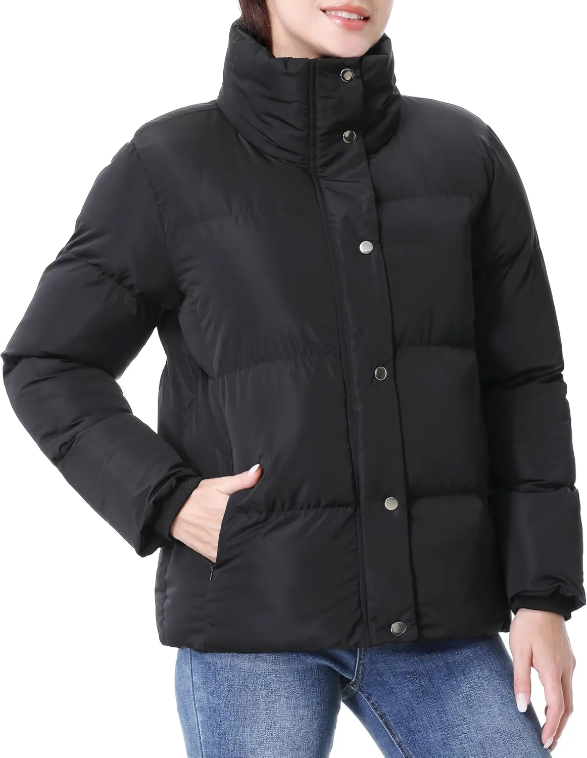 GIMECEN Women's Winter Coat Full-Zip Down Jacket Waterproof Puffer Coat Warm Parkas Long Sleeve Outerwear