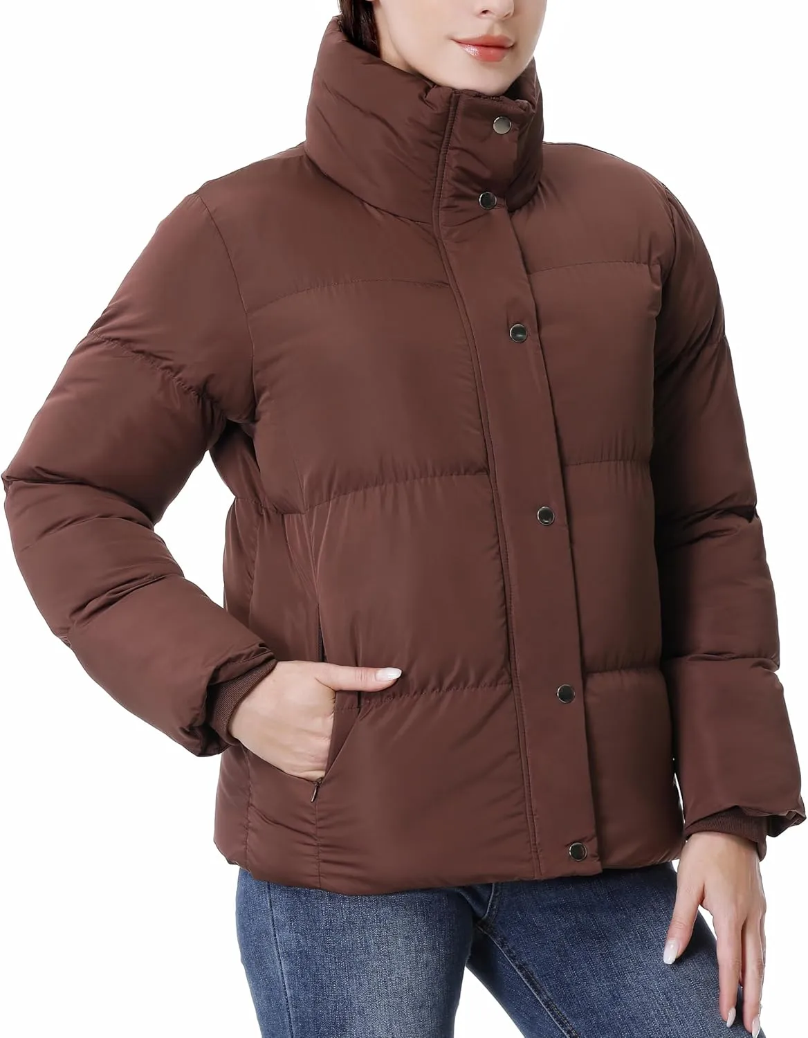 GIMECEN Women's Winter Coat Full-Zip Down Jacket Waterproof Puffer Coat Warm Parkas Long Sleeve Outerwear