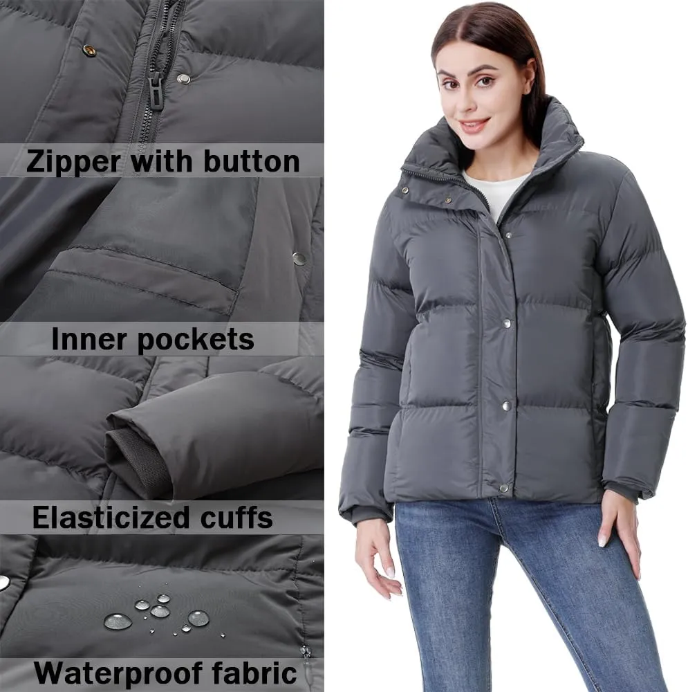 GIMECEN Women's Winter Coat Full-Zip Down Jacket Waterproof Puffer Coat Warm Parkas Long Sleeve Outerwear