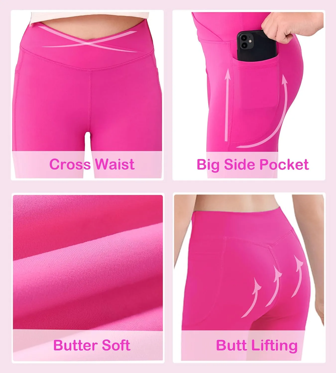 Girls Crossover Yoga Pants, Kids Athletic Leggings with Pockets, Teen Girls Dance Running Workout Leggings