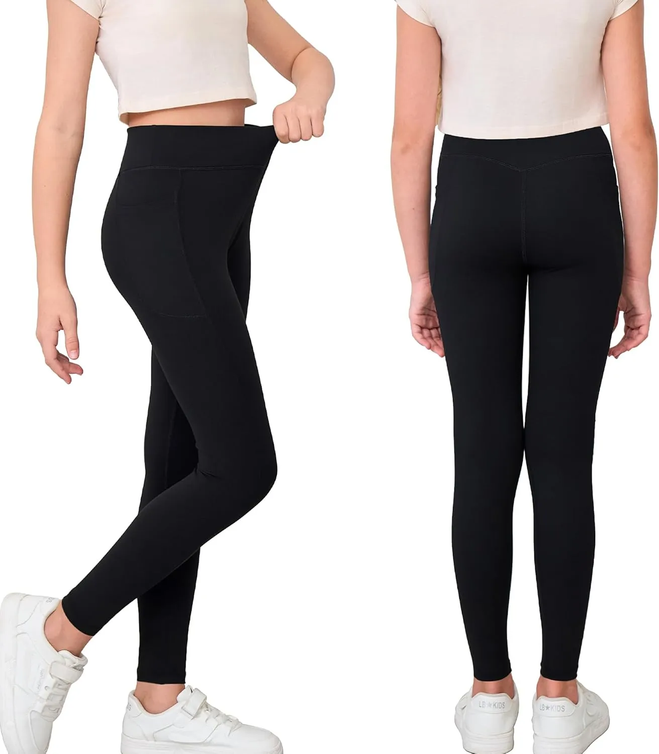Girls Crossover Yoga Pants, Kids Athletic Leggings with Pockets, Teen Girls Dance Running Workout Leggings