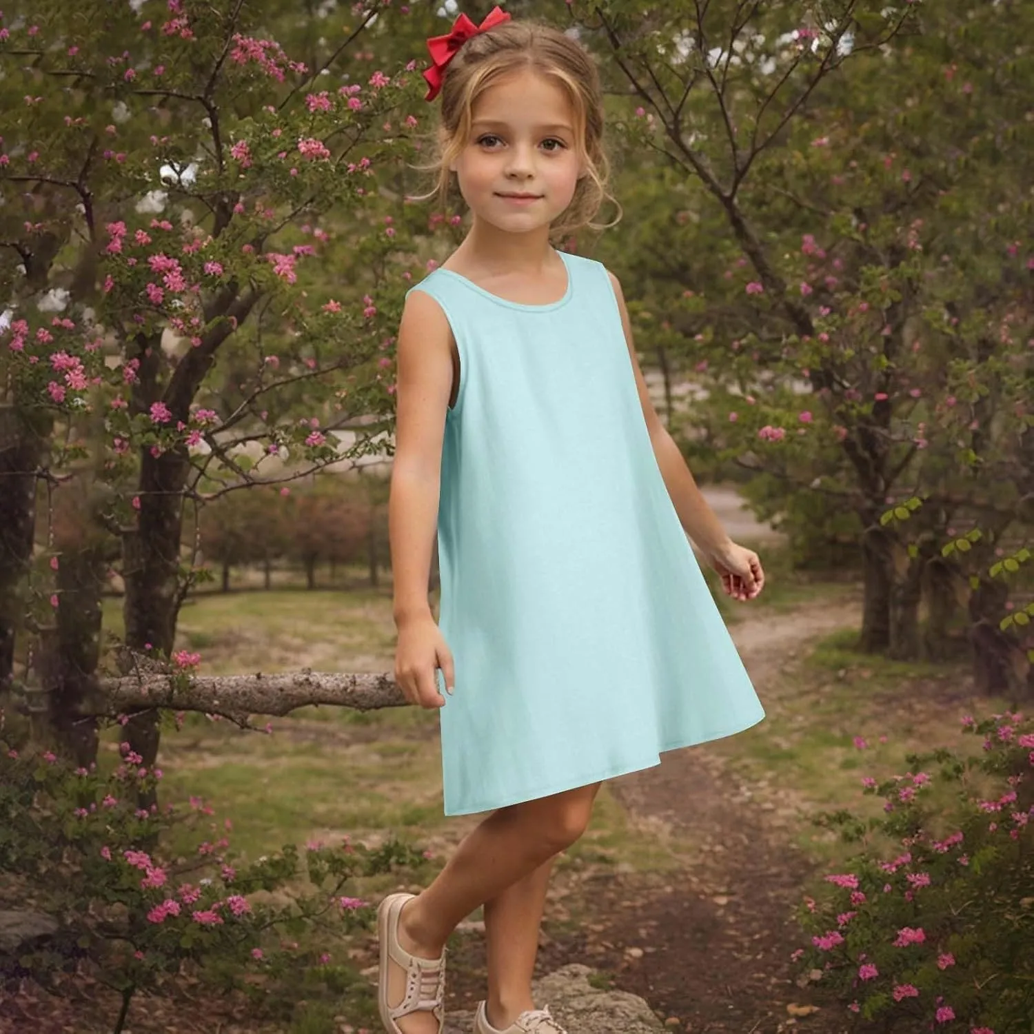 Girls Dress Cute Sleeveless Round Neck Pleated Mini Dress Casual 2025 Summer Beach Vacation Little Girls Dresses 1-7T