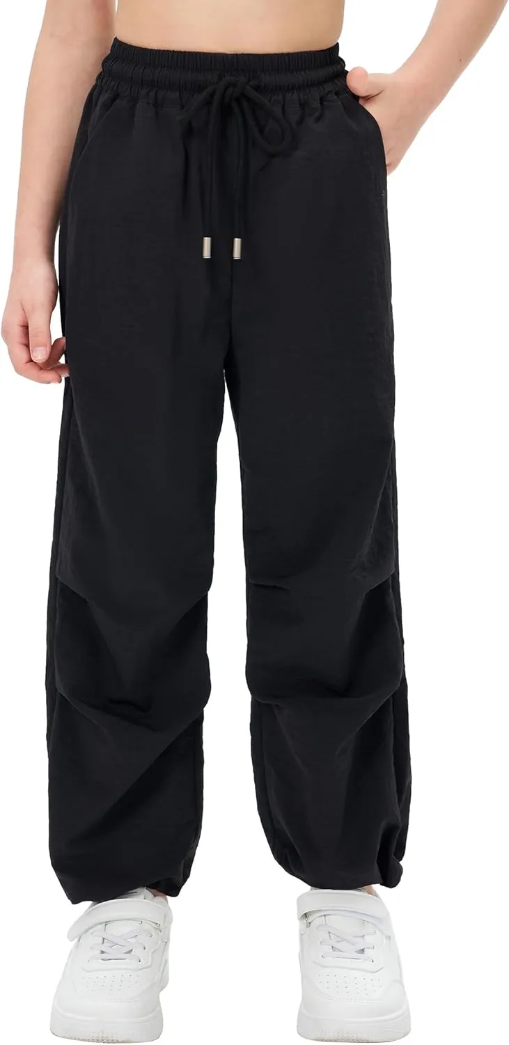 Girls Lightweight Cargo Hiking Joggers Parachute Pants Drawstring Waterproof Pants