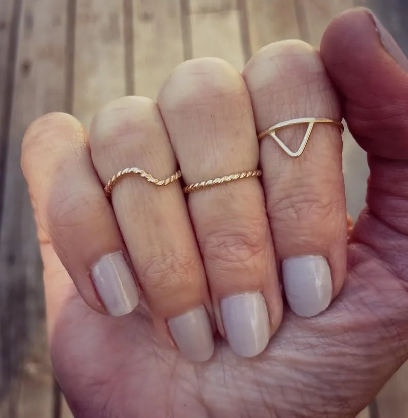 Gold midi ring  Triangle ring  Knuckle ring  Stacking rings  Midi rings  Gold ring  Stacking rings (2)
