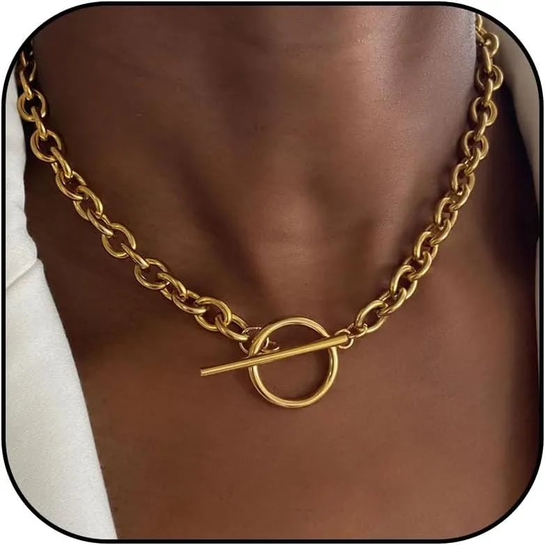 Gold Necklace for Women Gold T Bar Necklace OT Clasp Necklace Paperclip Chain Necklace Dainty Necklace Choker Necklaces Jewerly Gift
