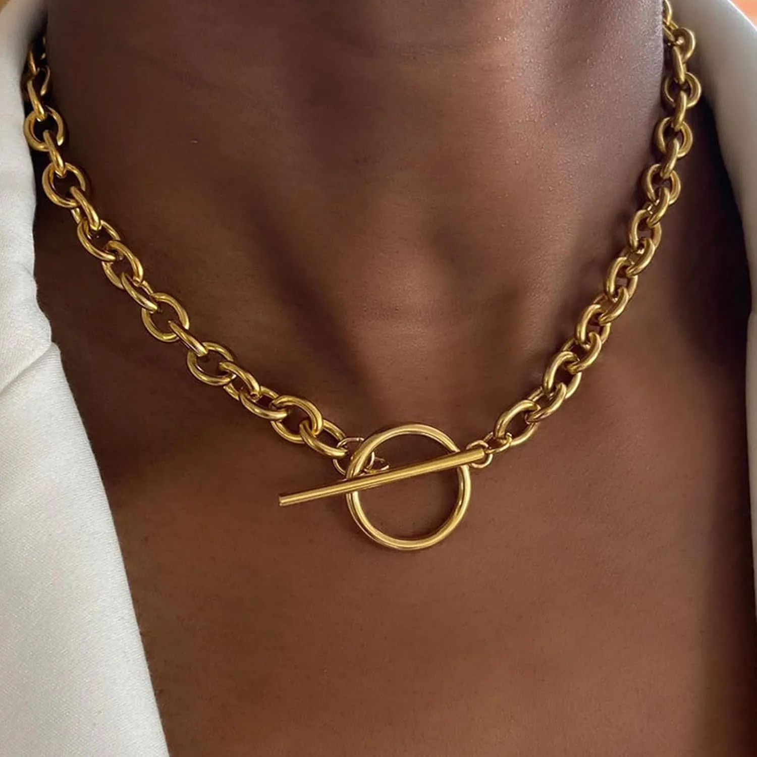 Gold Necklace for Women Gold T Bar Necklace OT Clasp Necklace Paperclip Chain Necklace Dainty Necklace Choker Necklaces Jewerly Gift