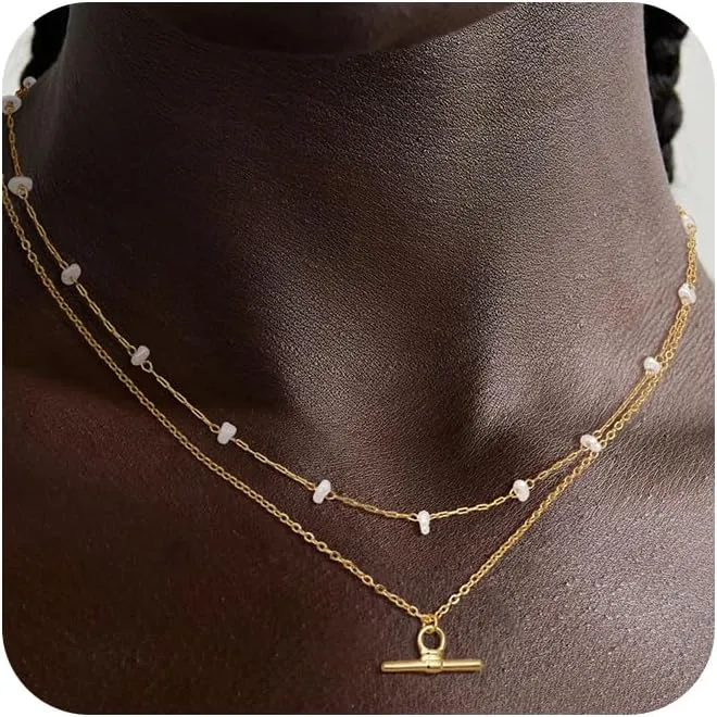 Gold Necklaces for Women - Dainty Gold Charm Necklace 14K Gold Plated Choker Necklace Set for Women