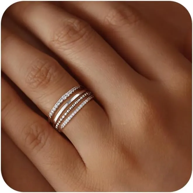 Gold Rings for Women, Non Tarnish Stacking Rings, 14K Gold/Silver Plated, Cubic Zirconia, Thumb Ring Set, Trendy Statement Rings, Wedding Engagement Bands, Size 6-10