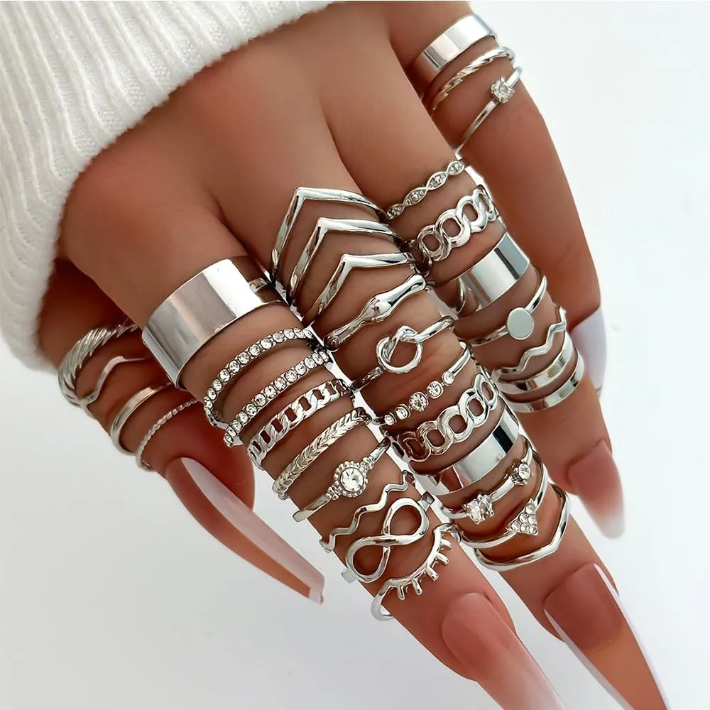 Gold Rings Set for Women Non Tarnish Gold Rings Dainty Cubic Zirconia Stackable Knuckle Rings Vintage Boho Joint Finger Midi Rings for Women Jewelry