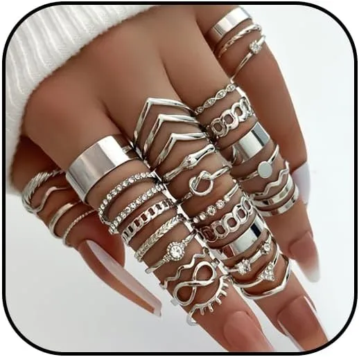 Gold Rings Set for Women Non Tarnish Gold Rings Dainty Cubic Zirconia Stackable Knuckle Rings Vintage Boho Joint Finger Midi Rings for Women Jewelry