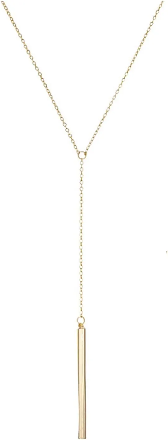 Gold Y Necklace Lariat Necklace for Women Vertical Bar Necklace Bar Jewelry for Wife Gift (Bar-gold)