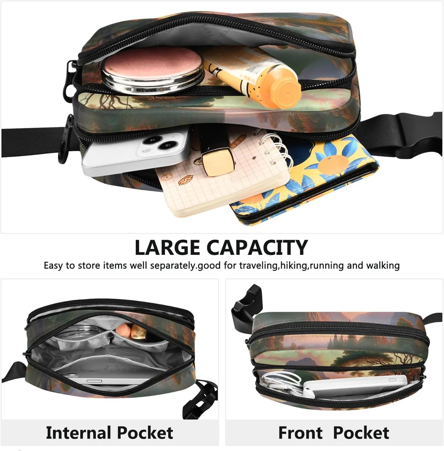 Golden Valley Tranquil Twilight Women Fanny Packs Waterproof Large Hip Belt Bag Trendy Waist Pack for Women