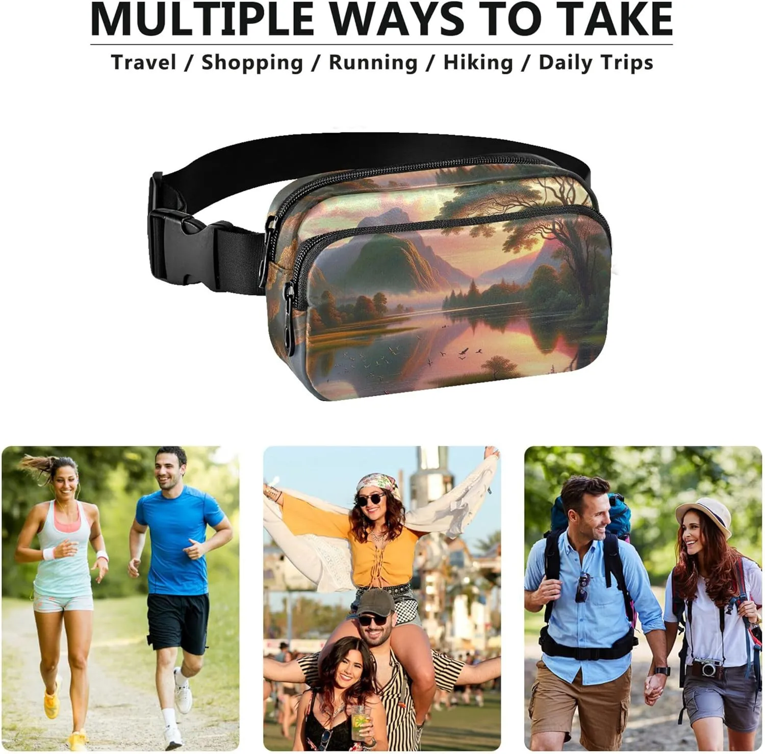 Golden Valley Tranquil Twilight Women Fanny Packs Waterproof Large Hip Belt Bag Trendy Waist Pack for Women