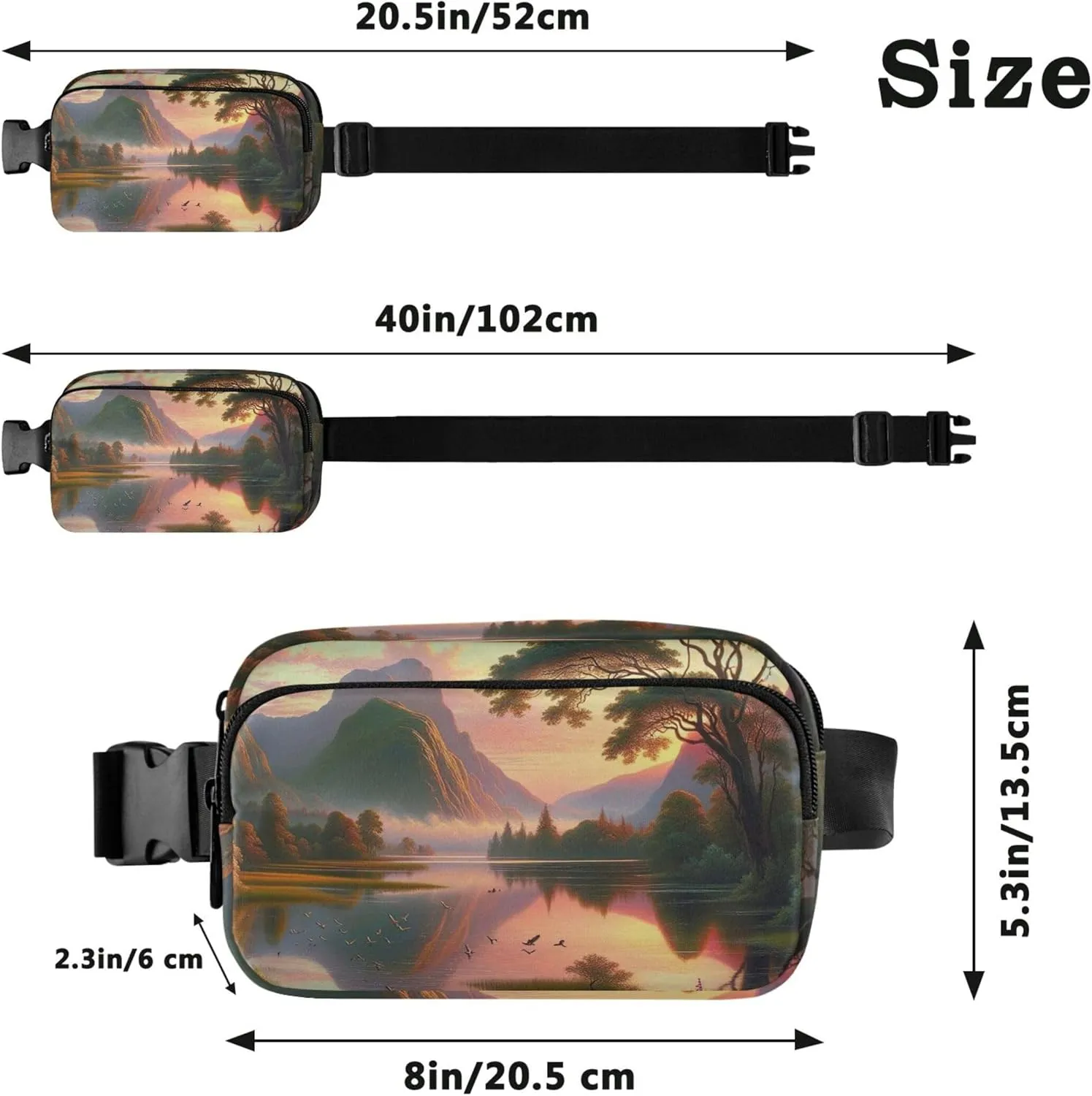 Golden Valley Tranquil Twilight Women Fanny Packs Waterproof Large Hip Belt Bag Trendy Waist Pack for Women