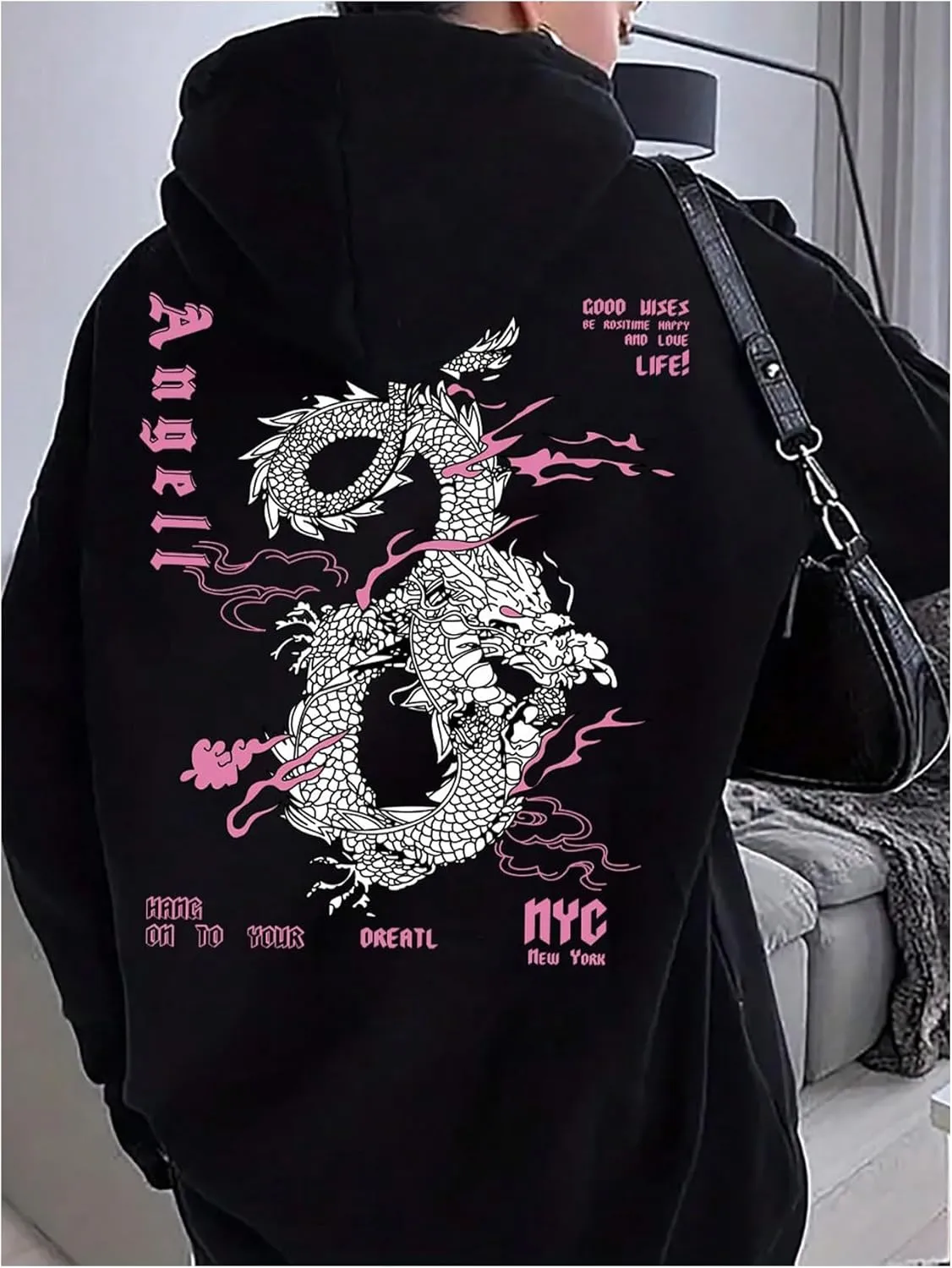 GORGLITTER Women's Plus Size Oversized Graphic Hoodies Drawstring Long Sleeve Loose Hooded Sweatshirts