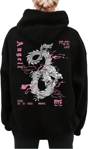 GORGLITTER Women's Plus Size Oversized Graphic Hoodies Drawstring Long Sleeve Loose Hooded Sweatshirts
