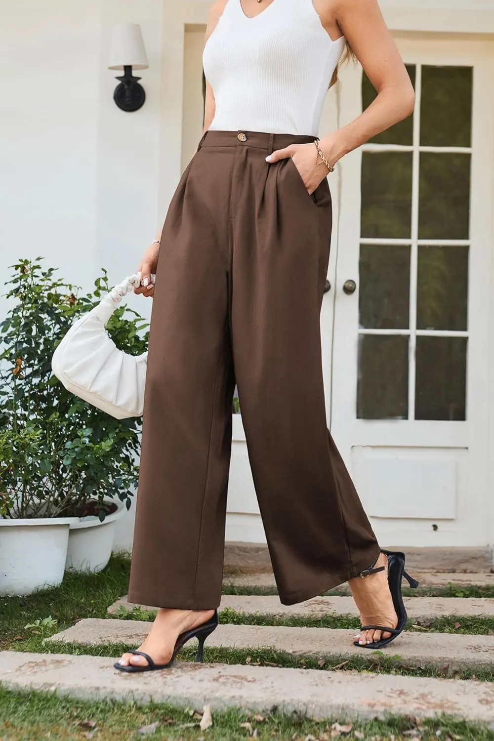 GRACE KARIN Wide Leg Pants for Women Cotton Linen Business Casual Long Trousers Palazzo Pants with Pockets