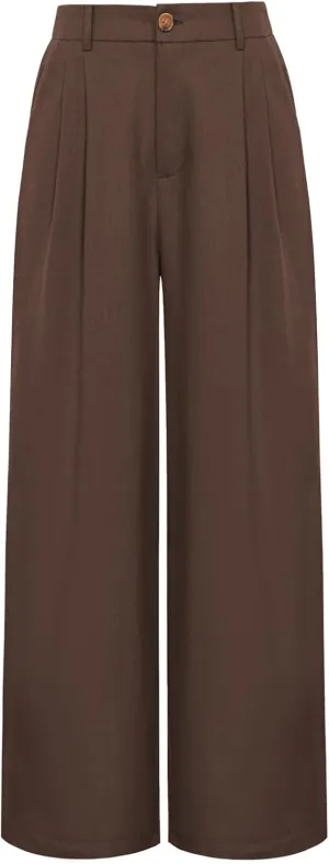 GRACE KARIN Wide Leg Pants for Women Cotton Linen Business Casual Long Trousers Palazzo Pants with Pockets