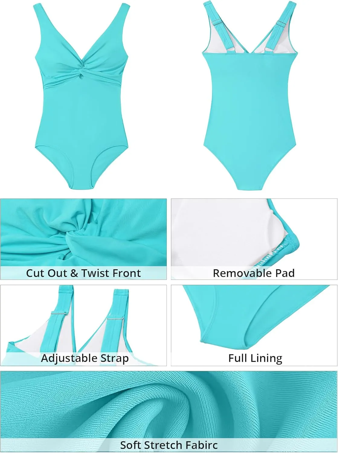 GRAPENT One Piece Swimsuit Women Padded Twist Knot Cut Out Adjustable Straps Bathing Suits Beach Modest Swimming Suits