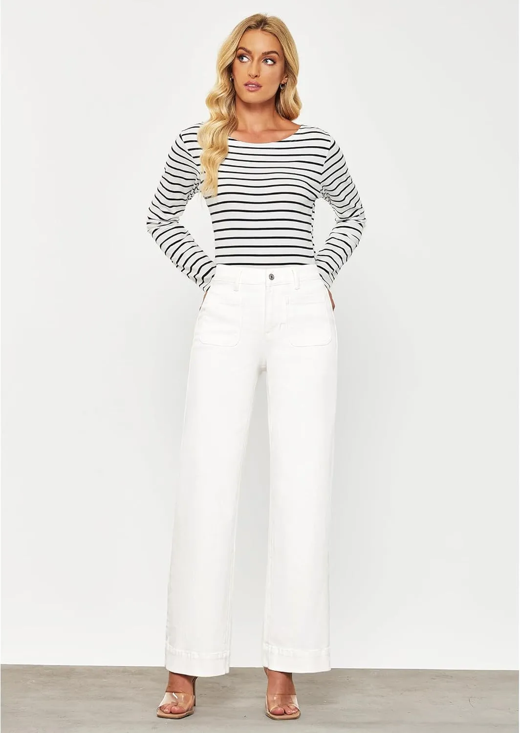 GRAPENT Wide Leg Jeans for Women High Waisted Flare Trendy Stretchy Denim Pants Duo Pockets Trouser Jeans