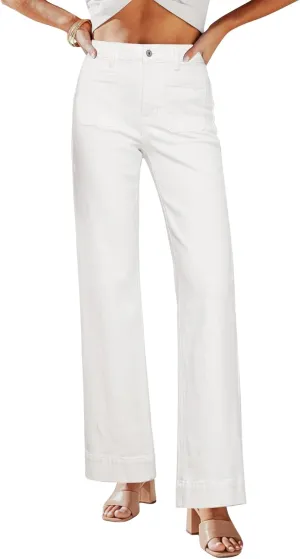 GRAPENT Wide Leg Jeans for Women High Waisted Flare Trendy Stretchy Denim Pants Duo Pockets Trouser Jeans
