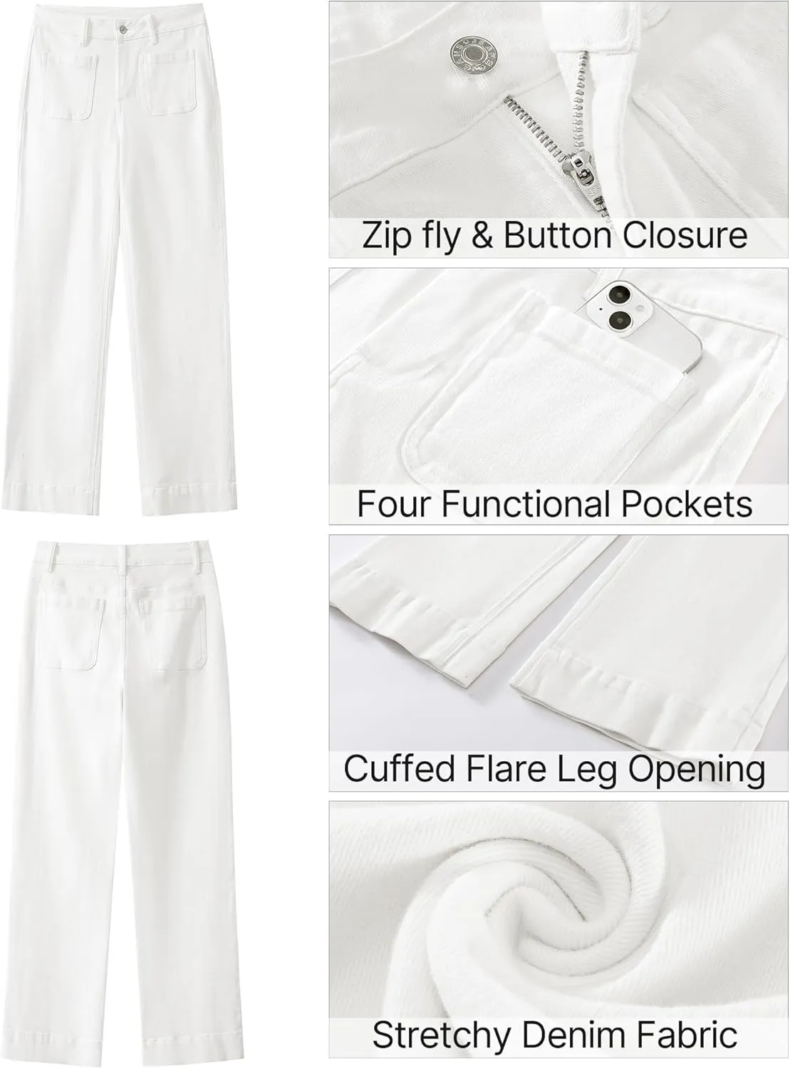 GRAPENT Wide Leg Jeans for Women High Waisted Flare Trendy Stretchy Denim Pants Duo Pockets Trouser Jeans