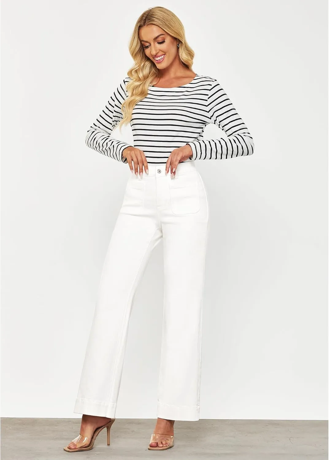GRAPENT Wide Leg Jeans for Women High Waisted Flare Trendy Stretchy Denim Pants Duo Pockets Trouser Jeans