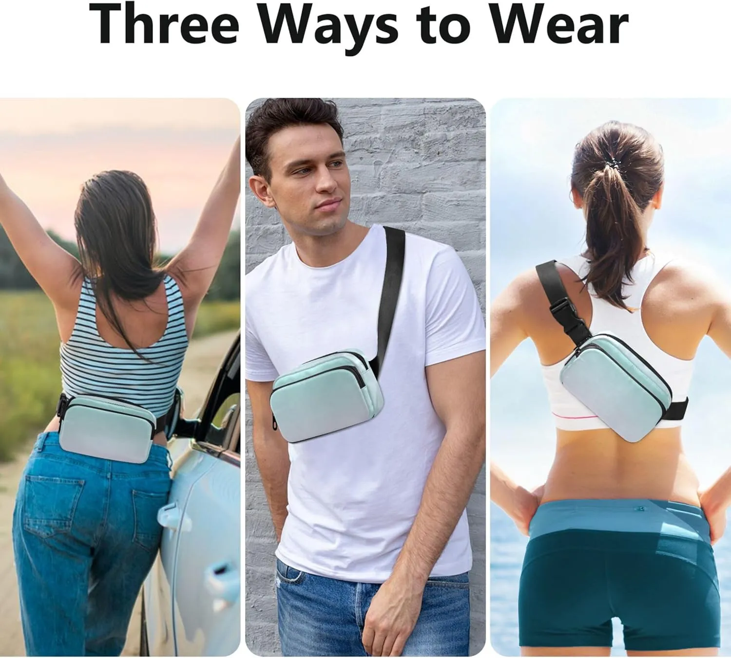 Green Blue Lilac Gradient Women Fanny Pack Hip Pack Belt Bag Waterproof Cartoon Waist Pouch for Women