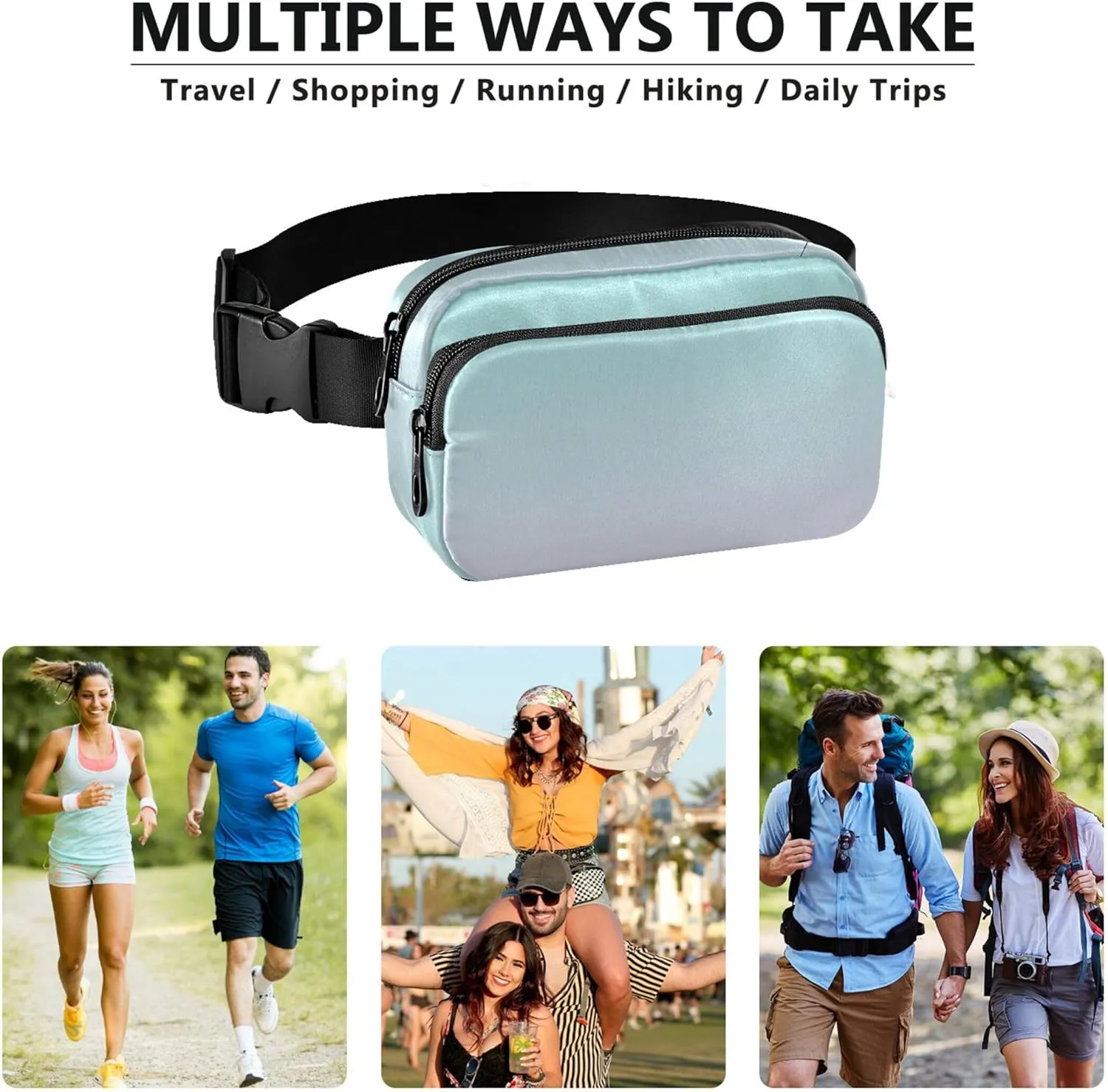 Green Blue Lilac Gradient Women Fanny Pack Hip Pack Belt Bag Waterproof Cartoon Waist Pouch for Women