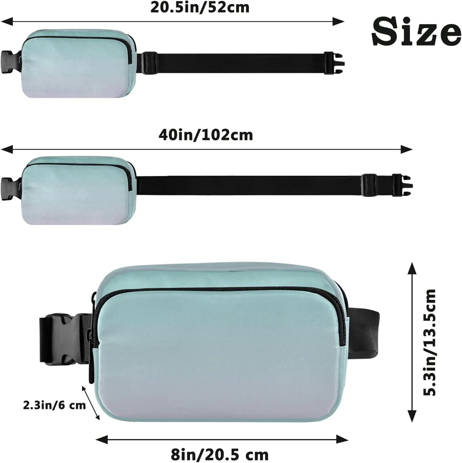 Green Blue Lilac Gradient Women Fanny Pack Hip Pack Belt Bag Waterproof Cartoon Waist Pouch for Women