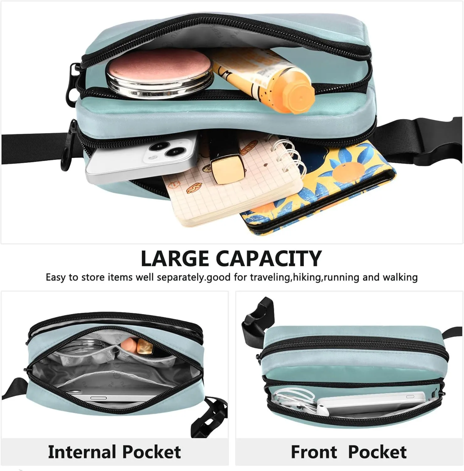 Green Blue Lilac Gradient Women Fanny Pack Hip Pack Belt Bag Waterproof Cartoon Waist Pouch for Women