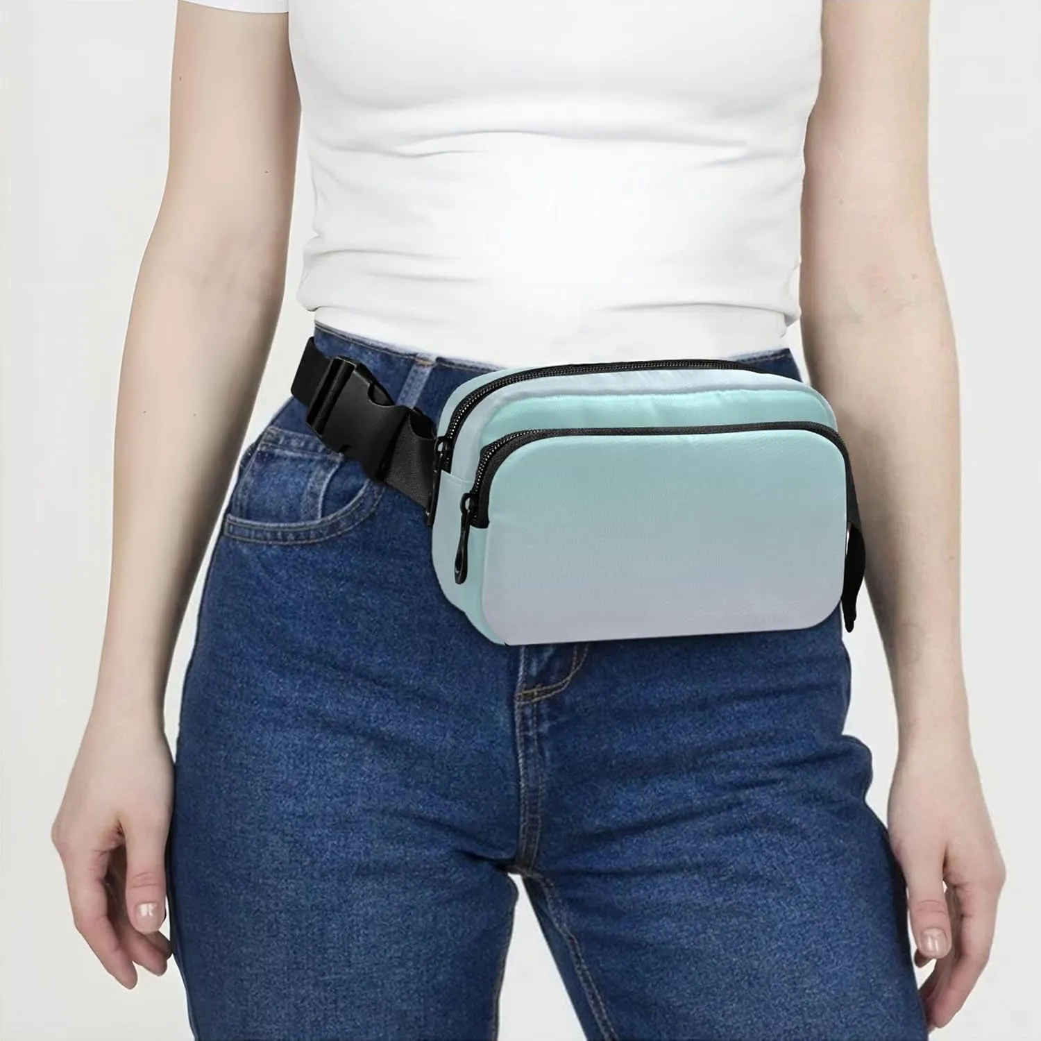 Green Blue Lilac Gradient Women Fanny Pack Hip Pack Belt Bag Waterproof Cartoon Waist Pouch for Women