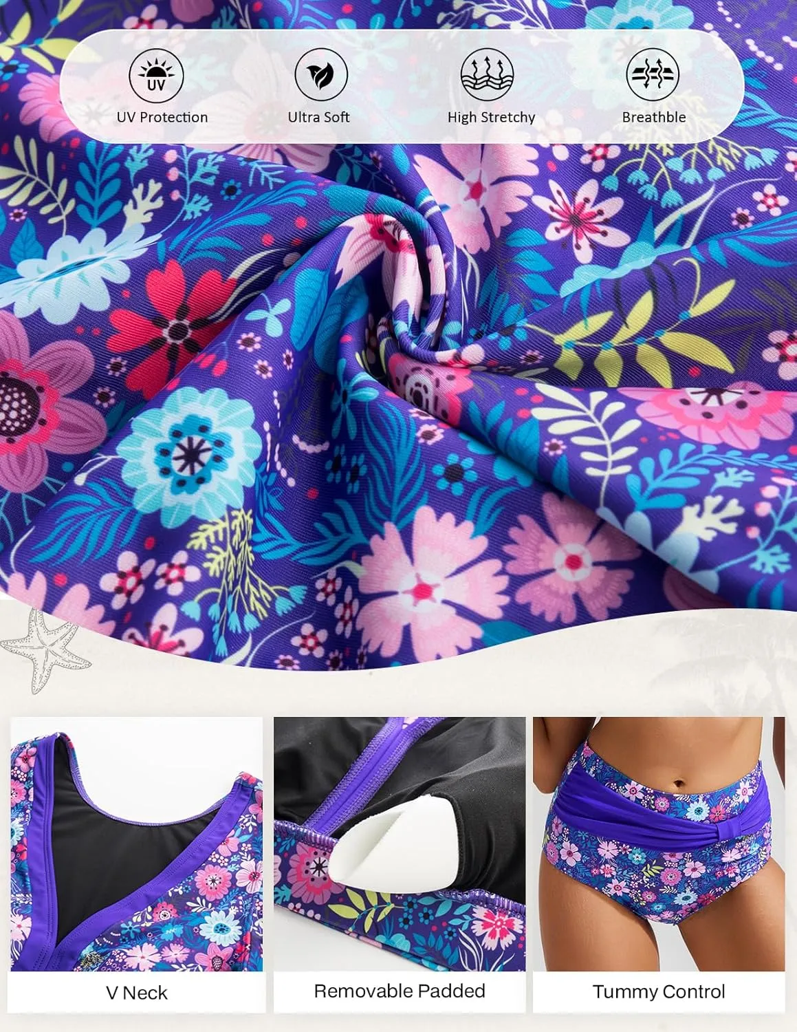 Hanna Nikole Women High Waisted Bikini Set Ruffle Tummy Control Swimsuit Full Coverage Two Piece Bathing Suit Ruched Swimwear