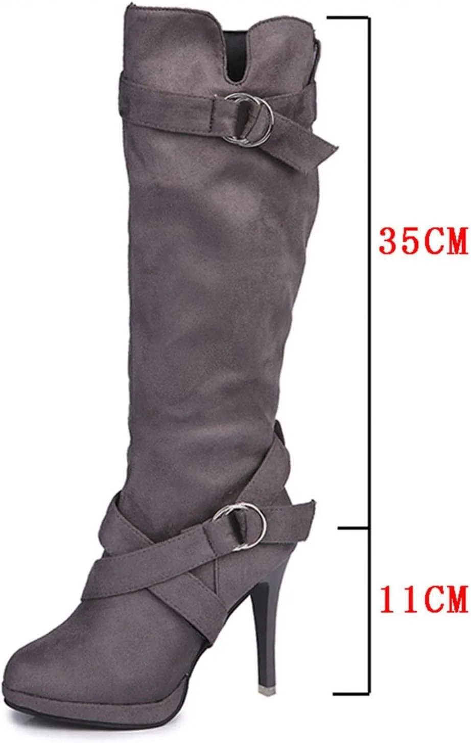 Hbeylia Stiletto High Heels Boots For Women Ladies Fashion Slouchy Metal Buckle Ruched Suede Round Toe Platform Wedge Dress Pump Slip On Mid Calf Boots Slouch Casual Winter Fall Long Tall Boots