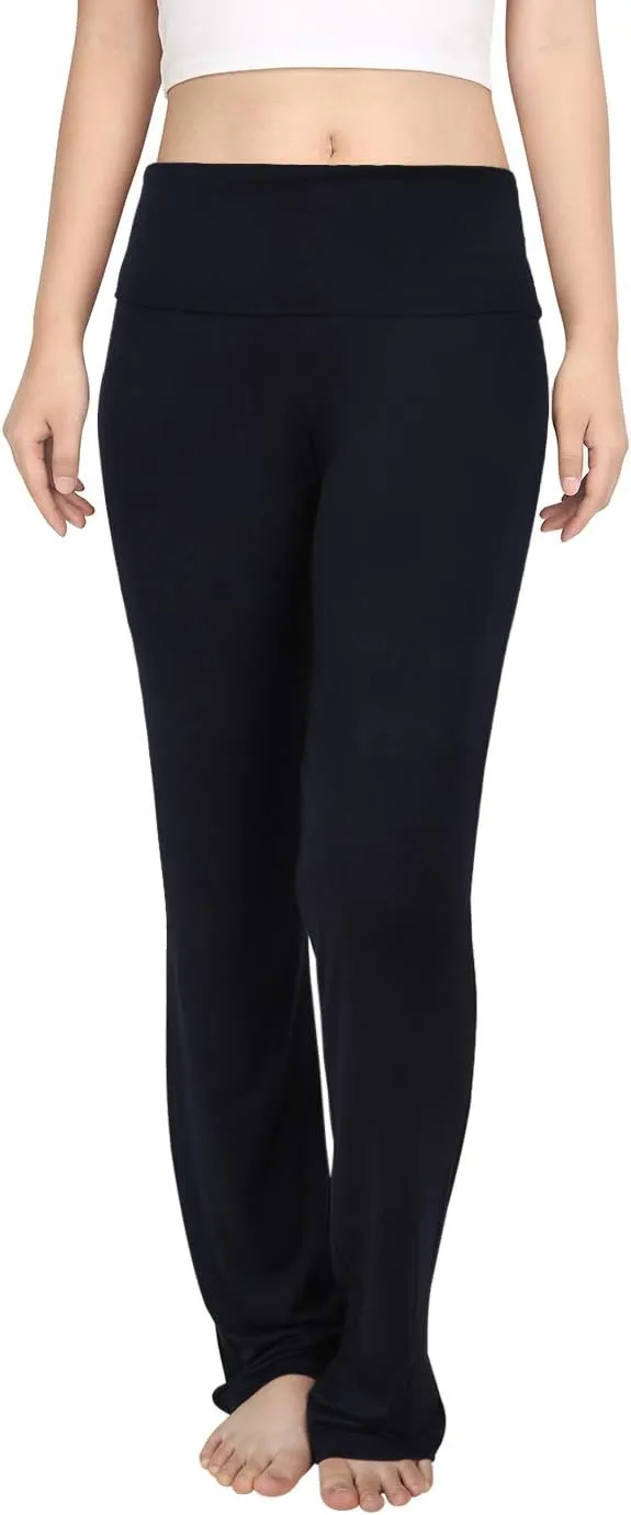 HDE Women's Color Block Fold Over Waist Yoga Pants Flare Leg Workout Leggings
